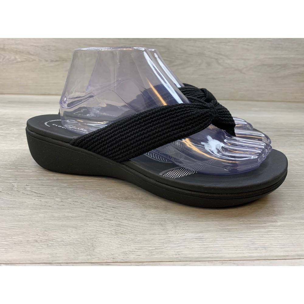 Clarks Cloudsteppers Arla Glison Black Fabric Thong Sandals Women's 10 W Shoes